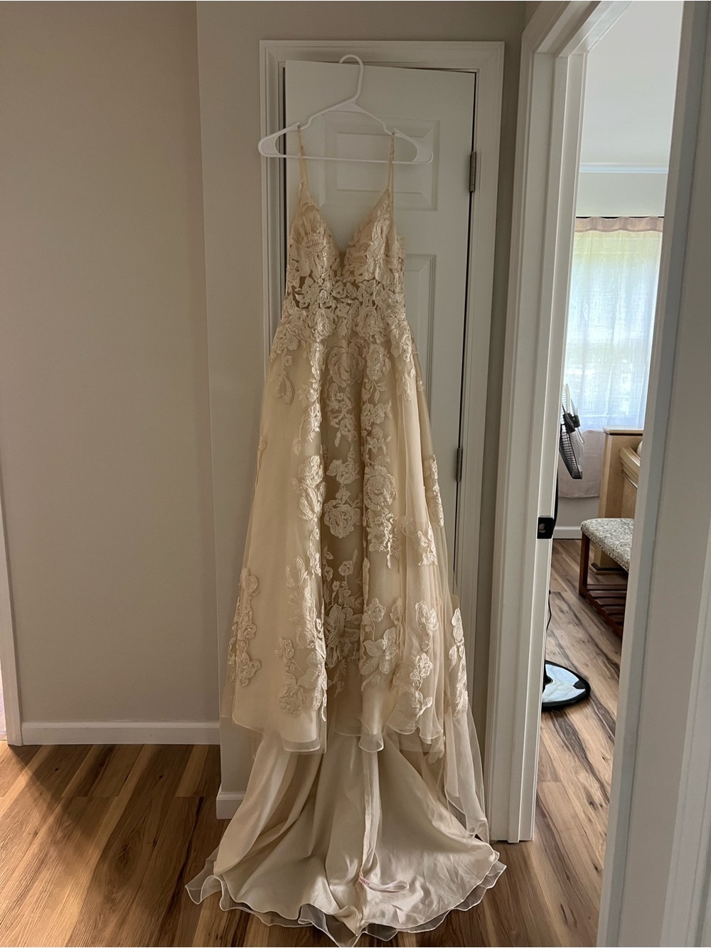 JJs House Champagne Lace Appliqué A-Line Wedding Dress